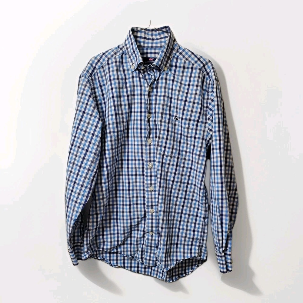 VINEYARD VINES Button-Down Shirt Mens Small Blue Plaid Tucker Classic Fit Cotton
